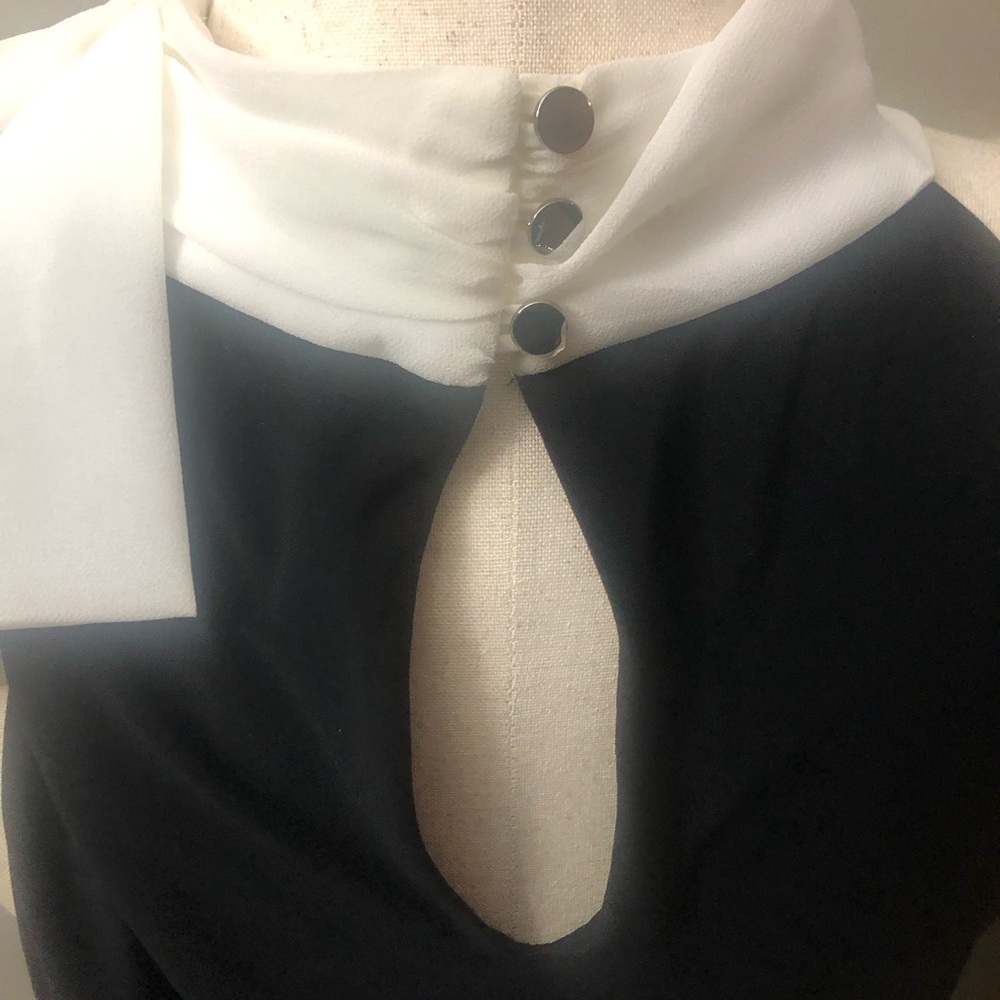 White House Black Market Black Midi Halter Dress with White Neck Tie - Picture 5 of 7